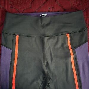 Avia Black Purple Leggings with Orange Trim